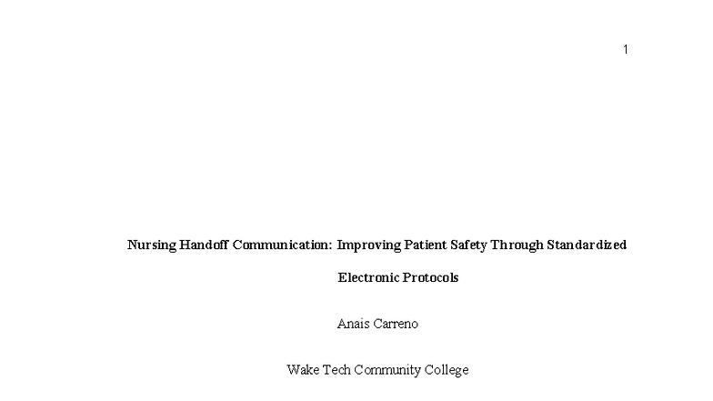 NUR 101: Improving Patient Safety with Standardized Handoff Protocols ...