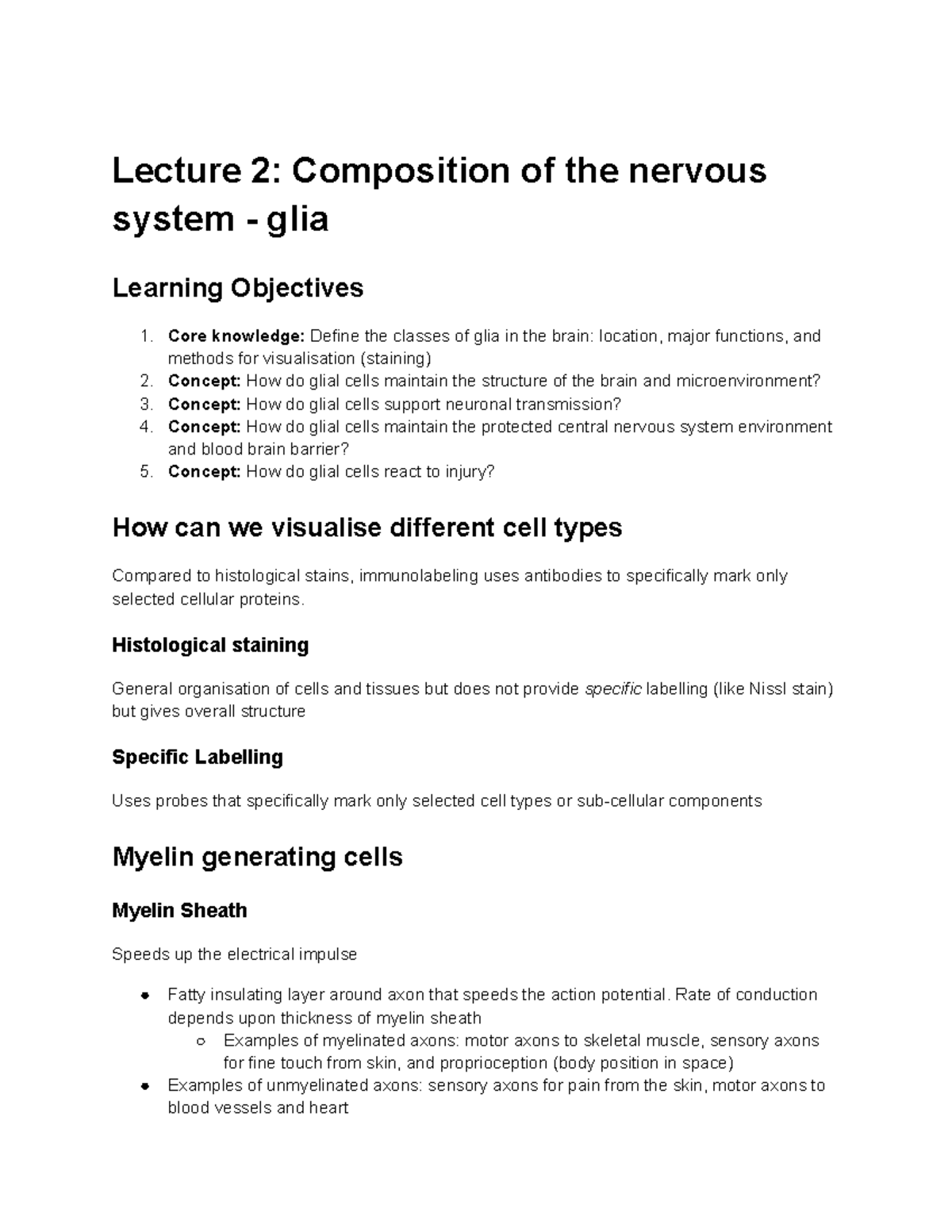 L2: Composition and Functions of Nervous System Glia - Studocu