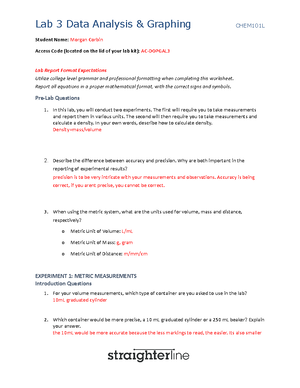CHEM 101 LAB 2 - LAB WORK - Student Name: Access Code (located on the ...