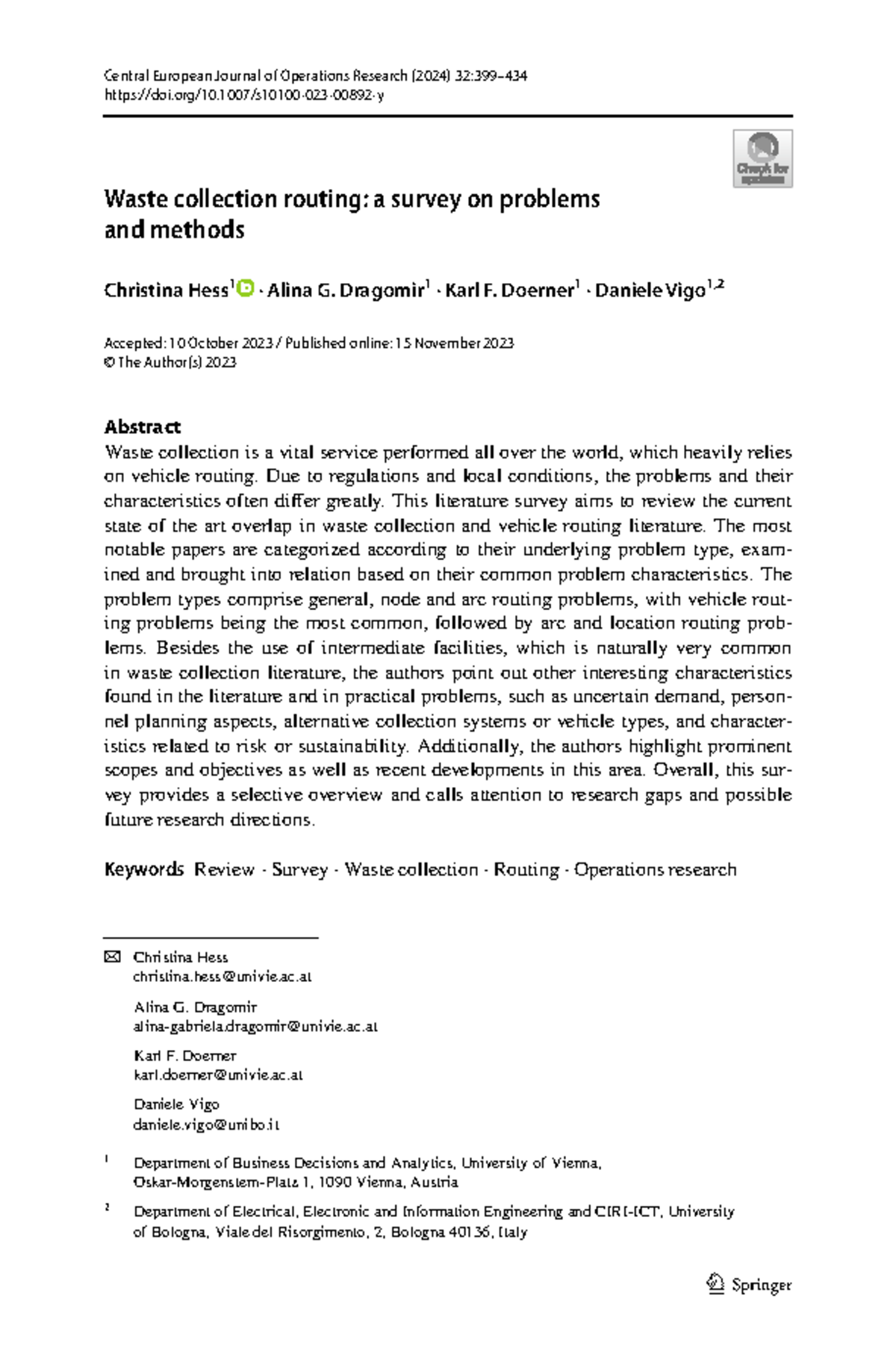 S10100 Waste Collection Routing: A Comprehensive Survey on Methods and ...