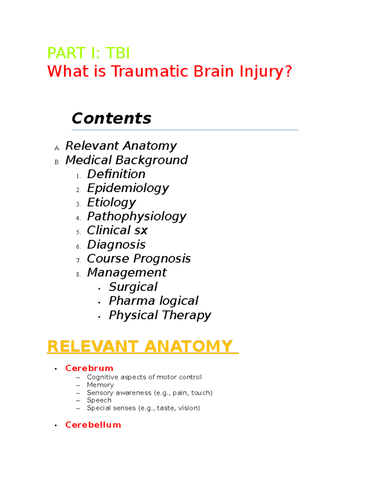 Traumatic Brain Injury PART I - PART I: TBI What is Traumatic Brain ...