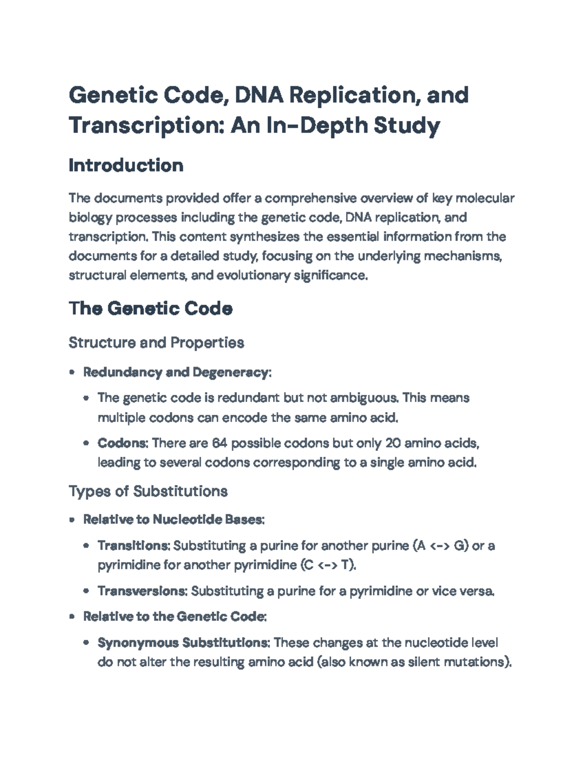 Genetic Code, DNA Replication, and Transcription Overview: Key Concepts ...