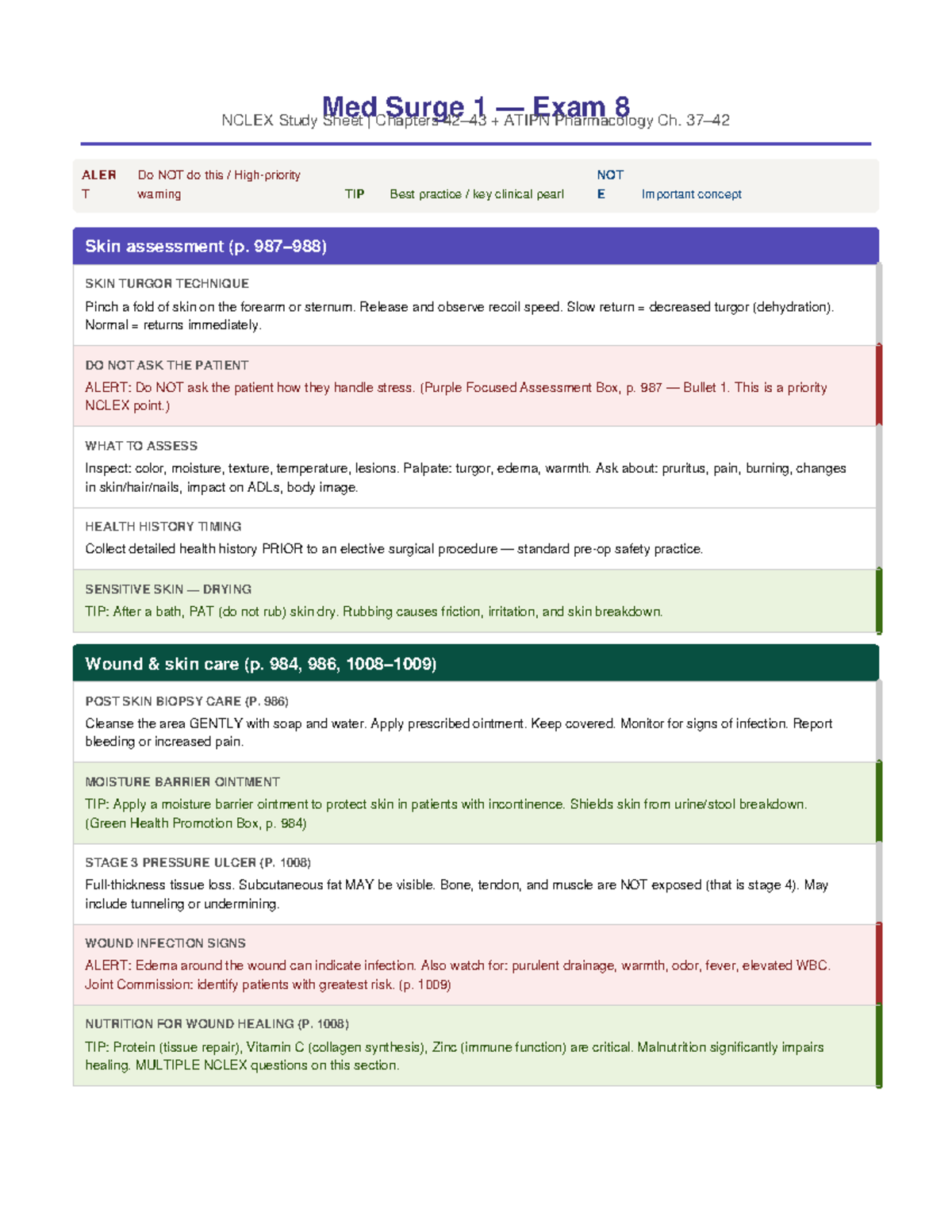 Med Surge 1 Exam 8 NCLEX Study Sheet: Key Concepts & Tips - Studocu