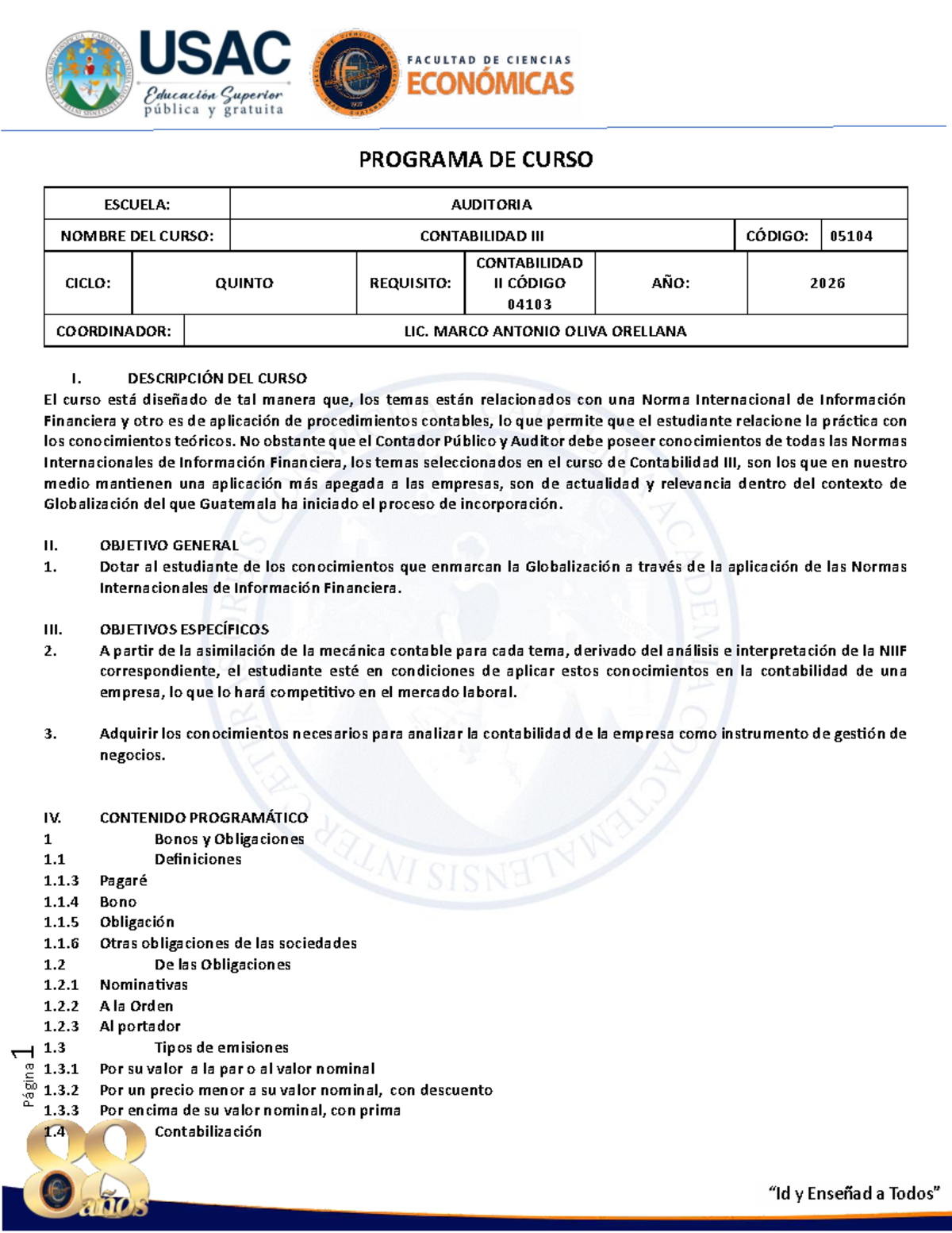 Programa de Curso 2026: Contabilidad y Normas Internacionales (04103 ...
