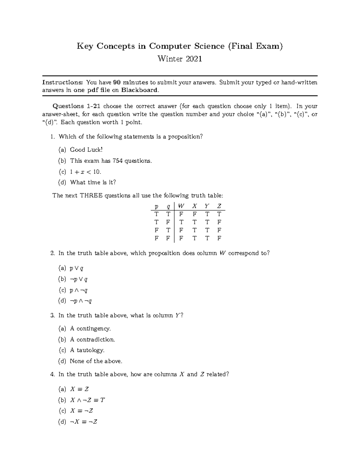 Comp 1000 final exam - Key Concepts in Computer Science (Final Exam ...