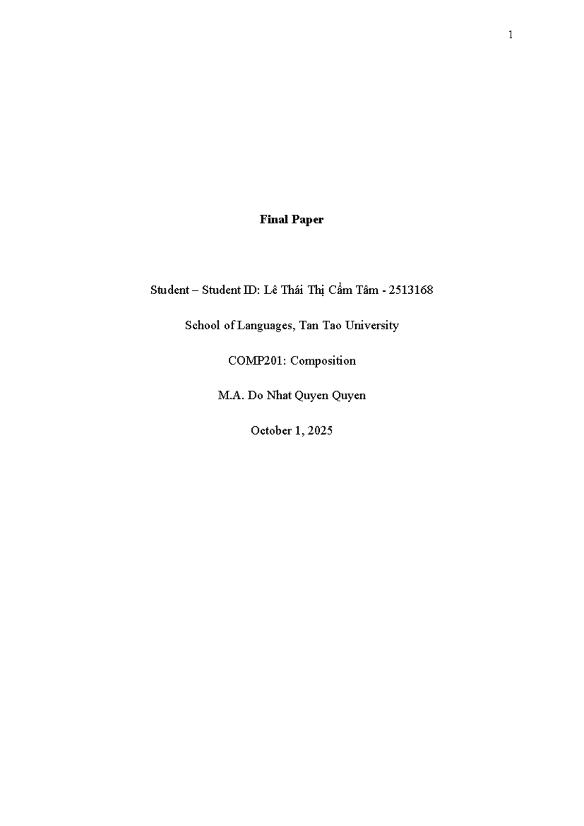COMP201: Final Paper on Composition Techniques and Writing Skills - Studocu