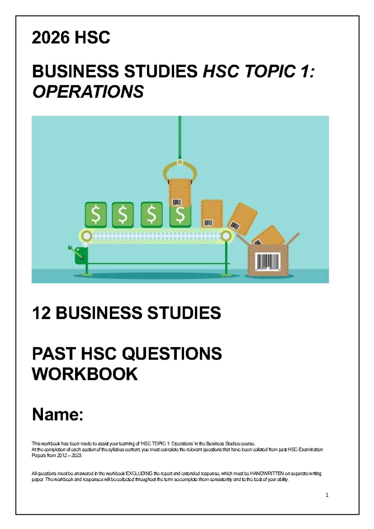2026 HSC BUS ST: Topic 1 Operations Past Exam Qs Workbook - Studocu