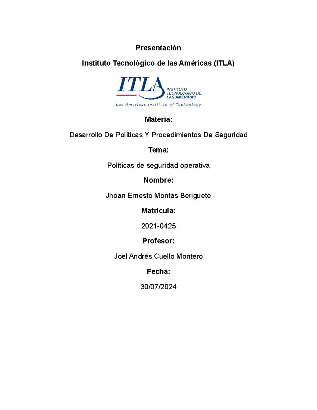 Políticas de Control de Acceso Lógico - ITLA Seguridad Informática ...