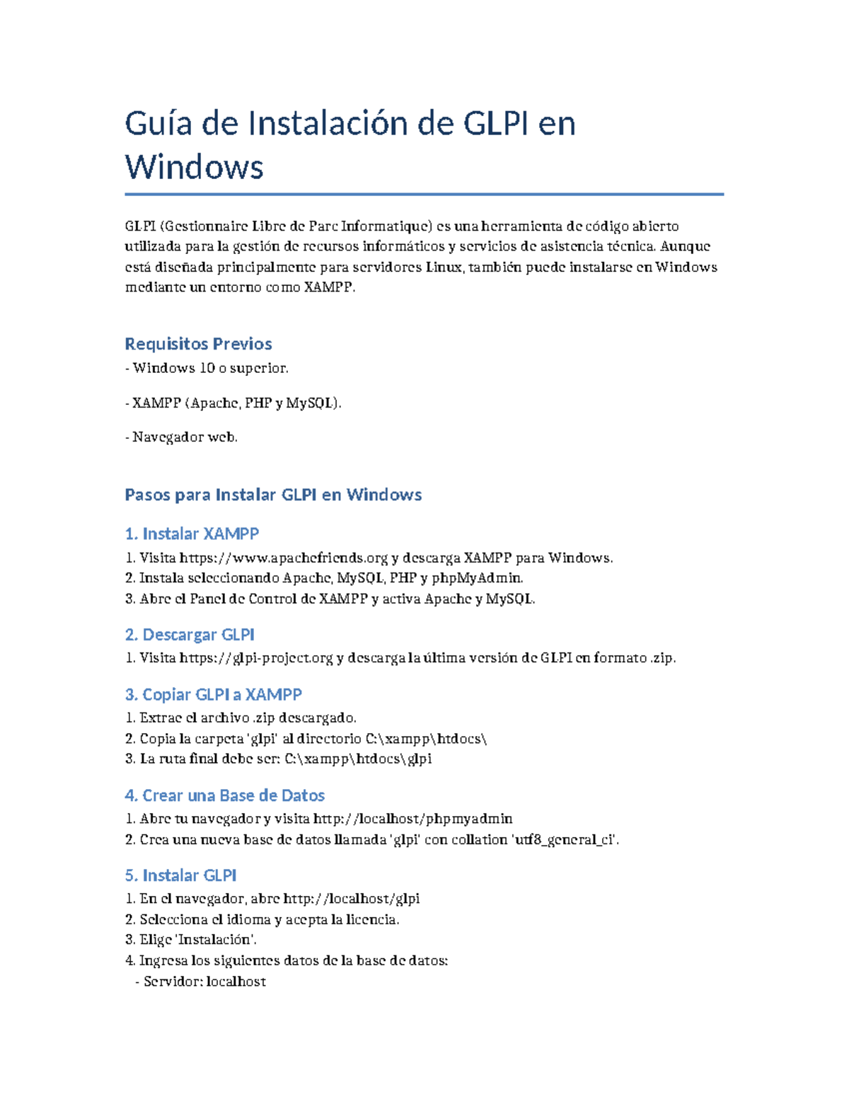 Guía de Instalación de GLPI en Windows: Pasos y Requisitos Esenciales - Document Preview