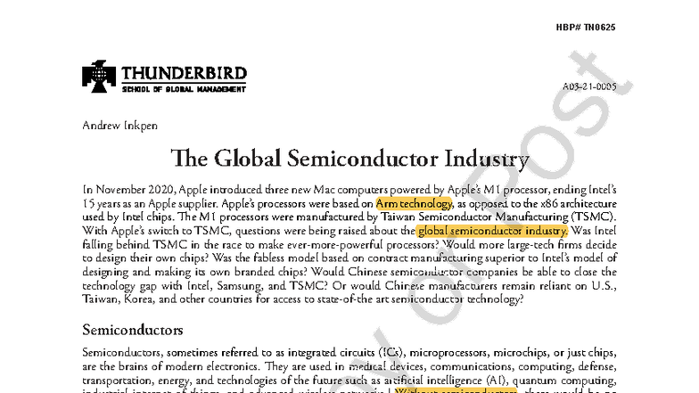 Case Study 1: The Global Semiconductor Industry (TN0625) - Studocu