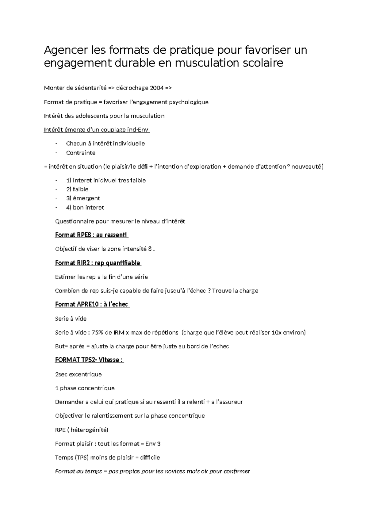 Musculation Scolaire : Formats de Pratique pour Engagement Durable ...