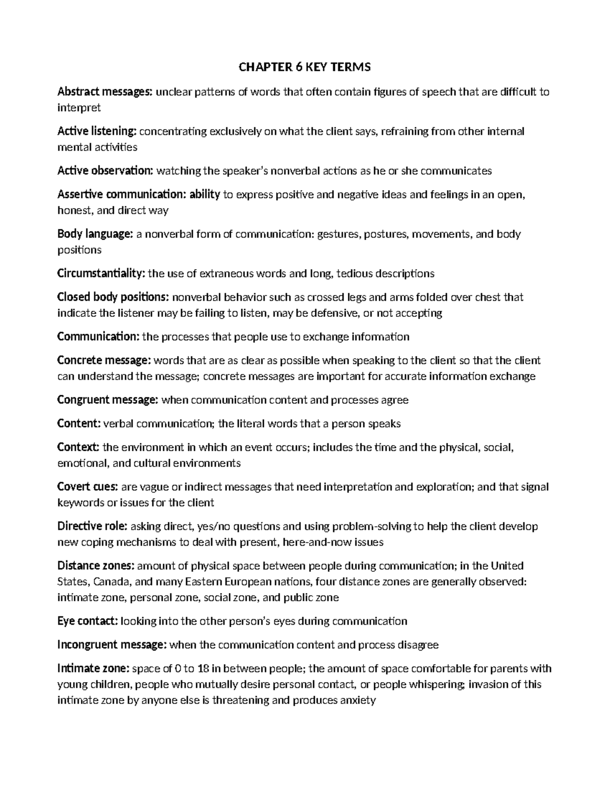 Chapter 6 Key Terms Summary for Nursing Theory & Science II - Studocu