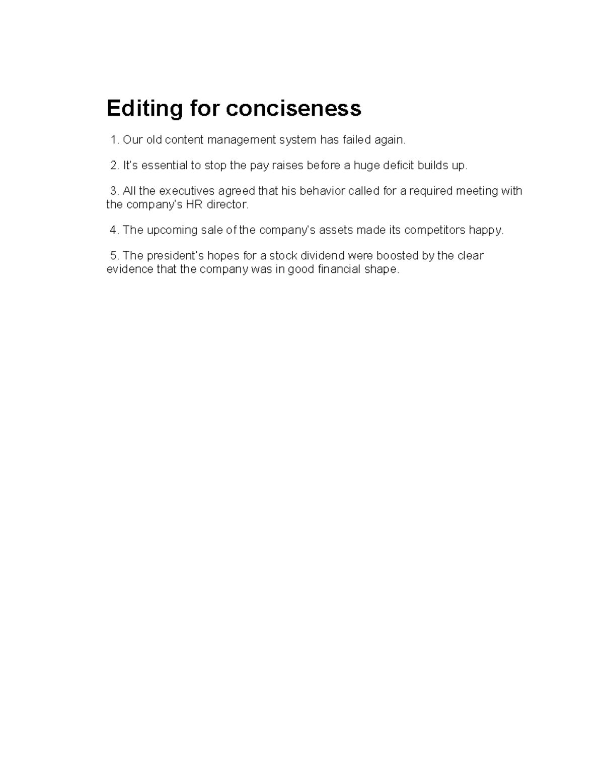 BE-bisuness management - Editing for conciseness 1. Our old content ...