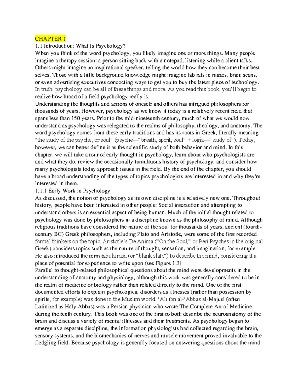 Psya01 reading notes - CHAPTER 1 1 Introduction: What Is Psychology ...