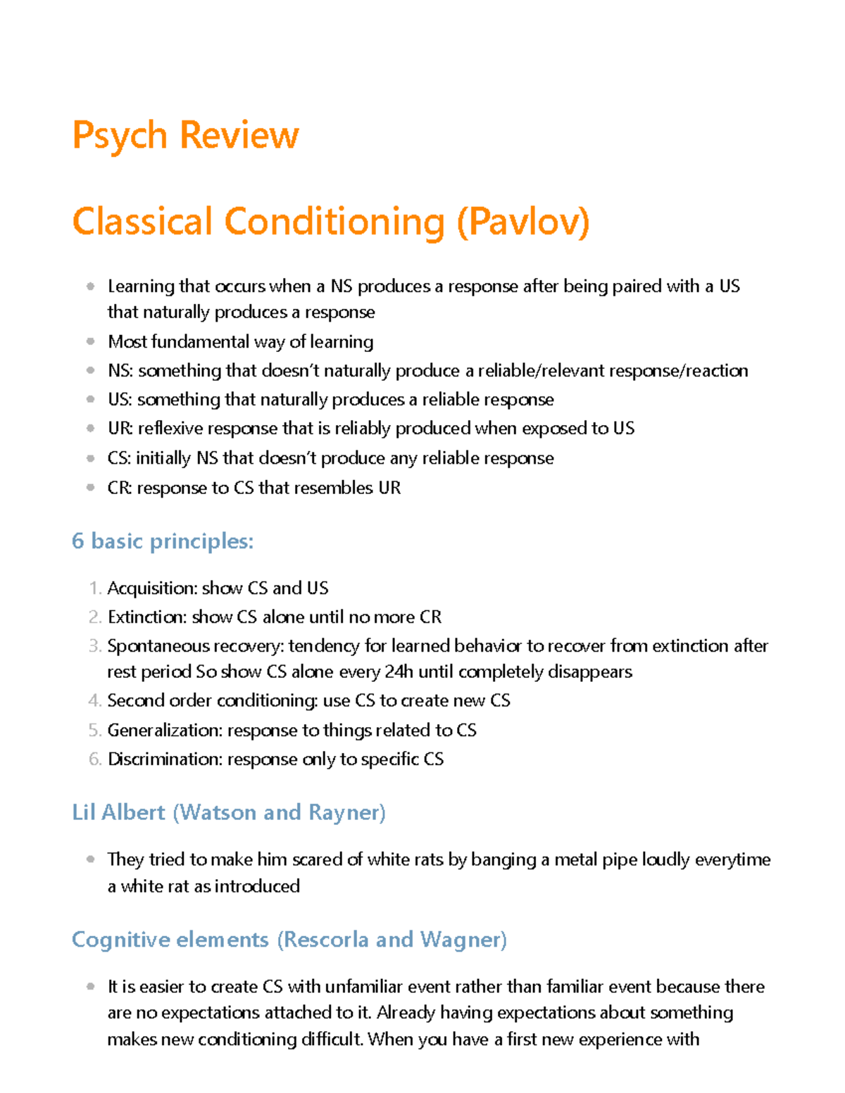 Psych 101 Final Exam Review Notes: Classical & Operant Conditioning ...