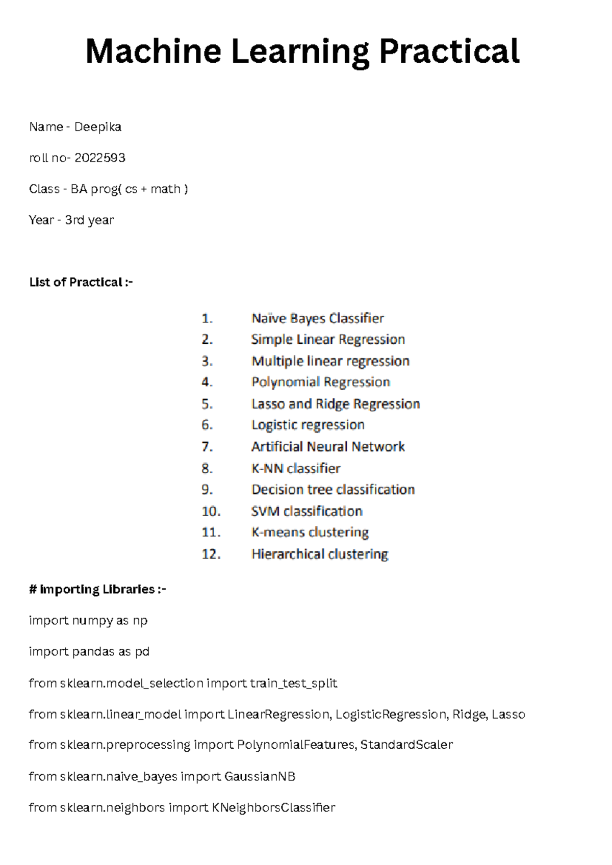 Machine Learning Practicals (BA Prog CS + Math) - 3rd Year - Studocu
