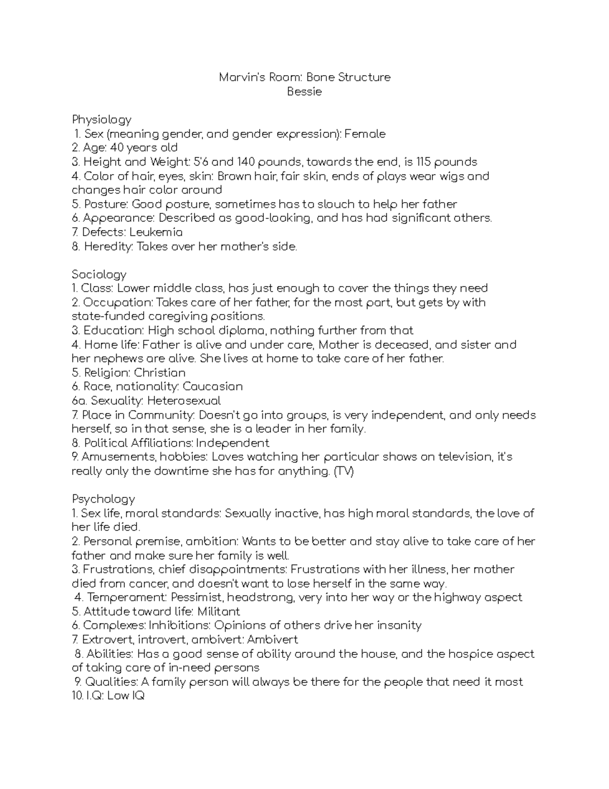 Marvin's Room: In-Depth Character Analysis for Final Exam - Studocu