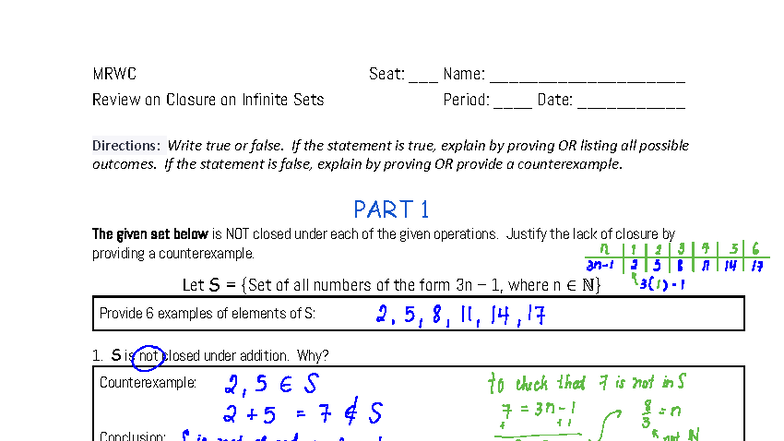 MRWC Guide to Review: Closure on Infinite Sets - Studocu