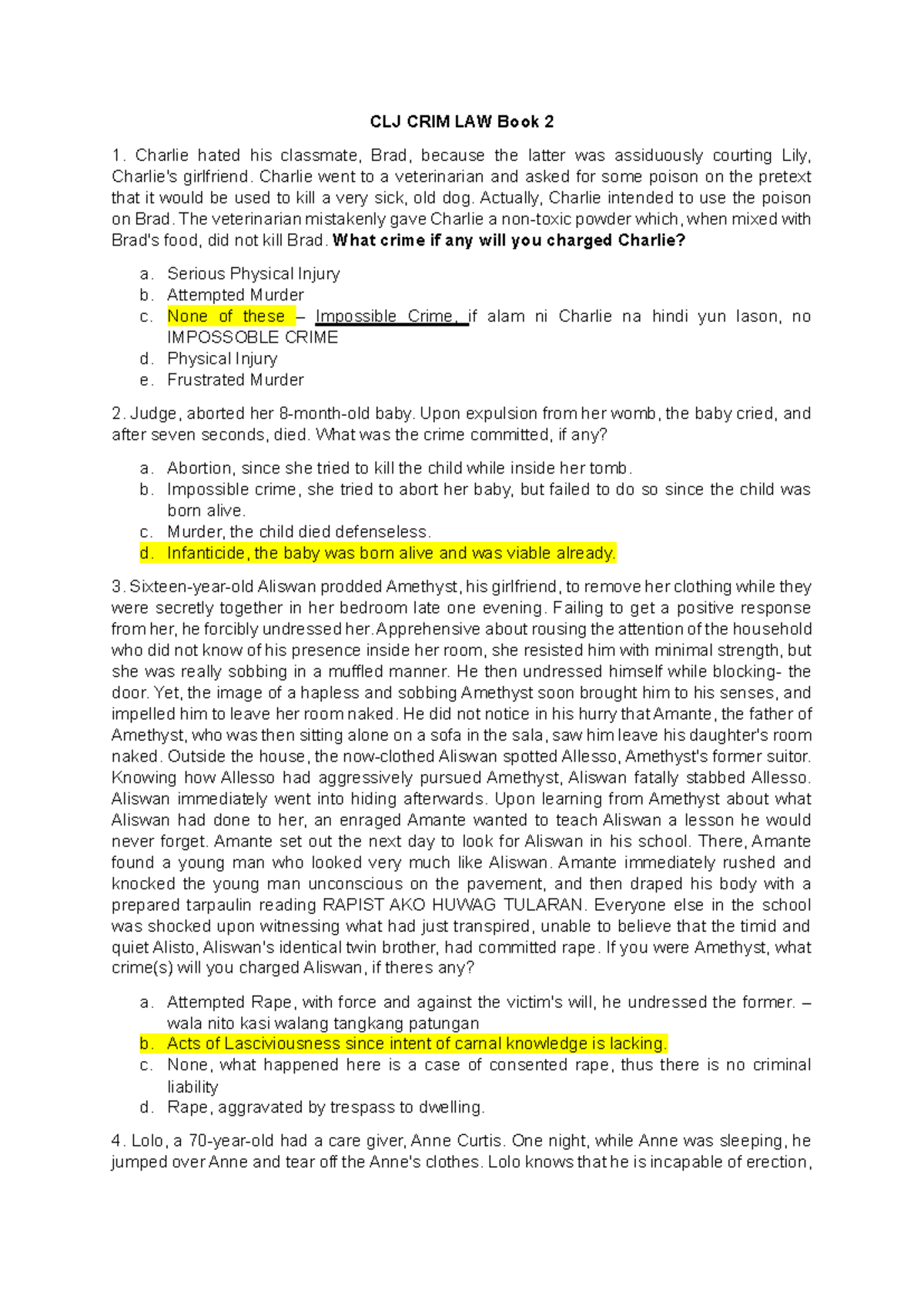 CLJ CRIM LAW Book 2 - Case Studies on Criminal Liability - Studocu