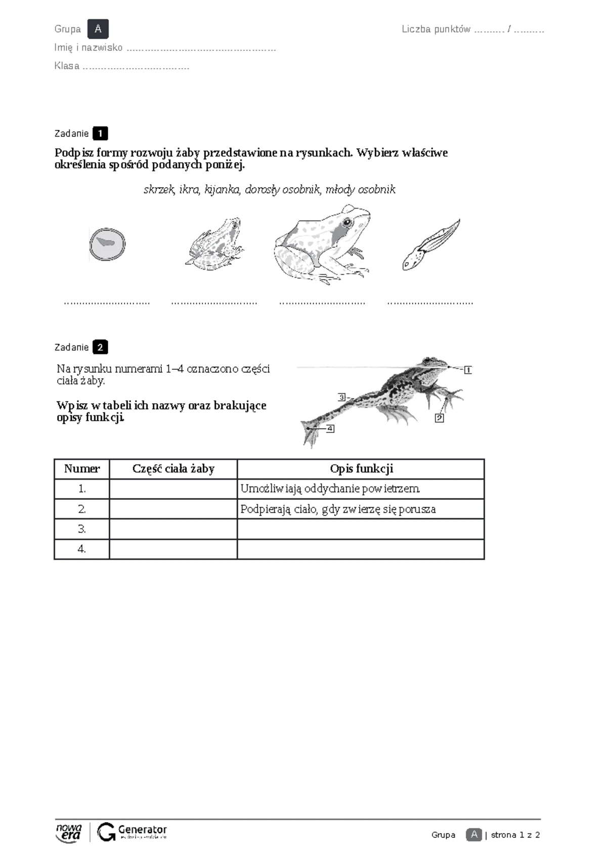 Kręgowce Sprawdzian Biologia Na Czasie 1 www.studocu.com