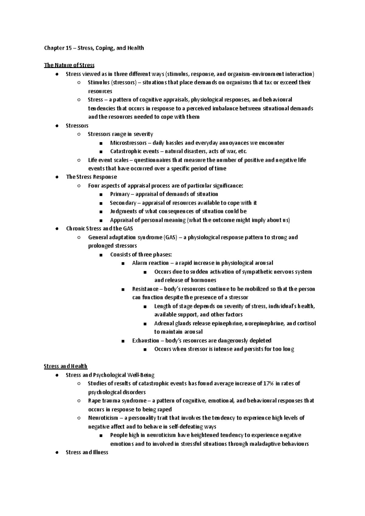 Chapter 15: Stress, Coping Mechanisms, and Health Implications - Studocu
