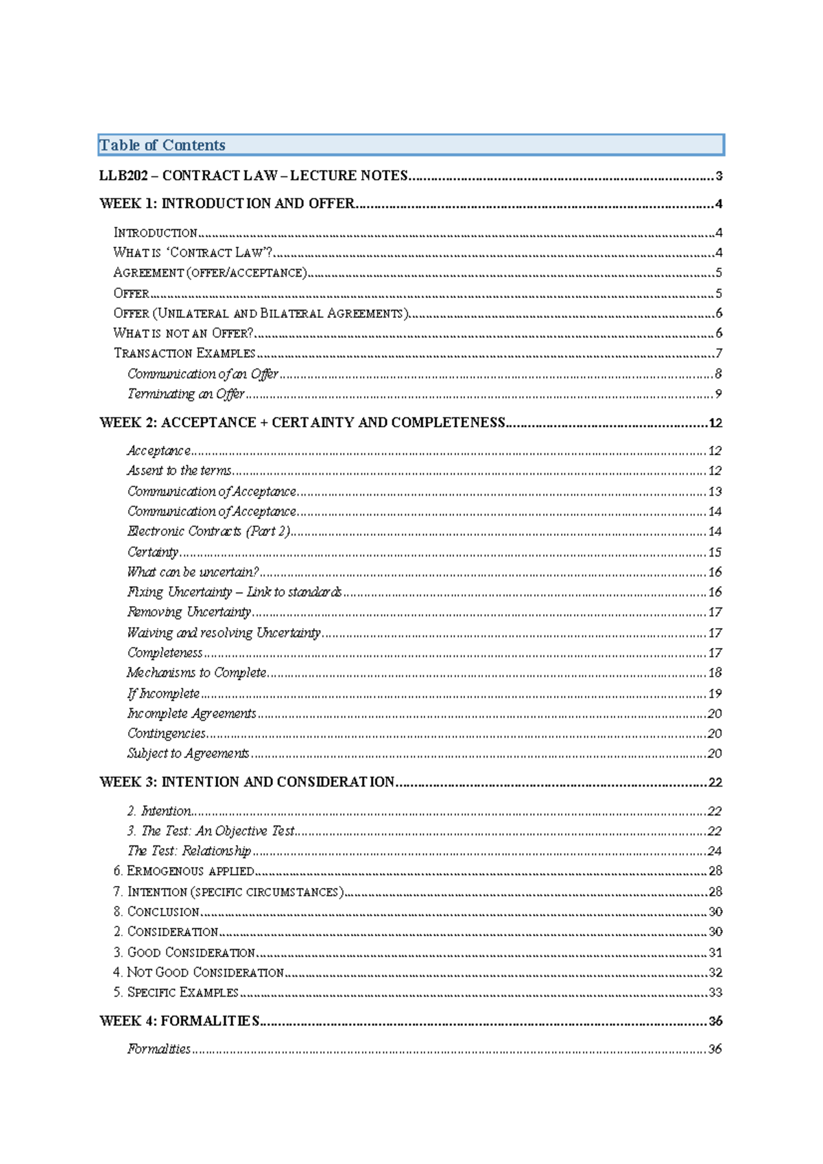 LLB202 Contract Law Lecture Notes: Comprehensive Overview and Key ...