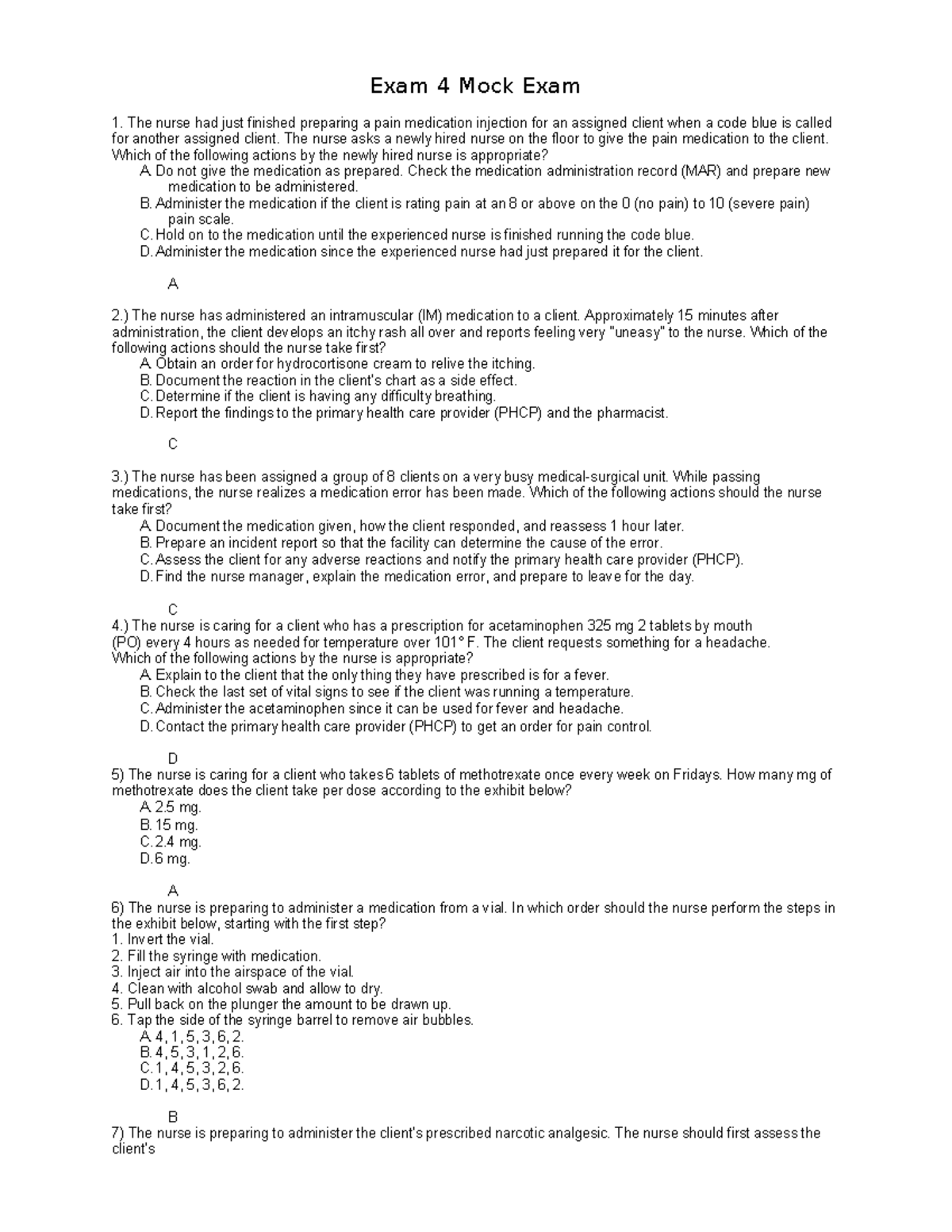 Exam 4 Mock Exam: Practice Questions & Answers for Nursing Students ...