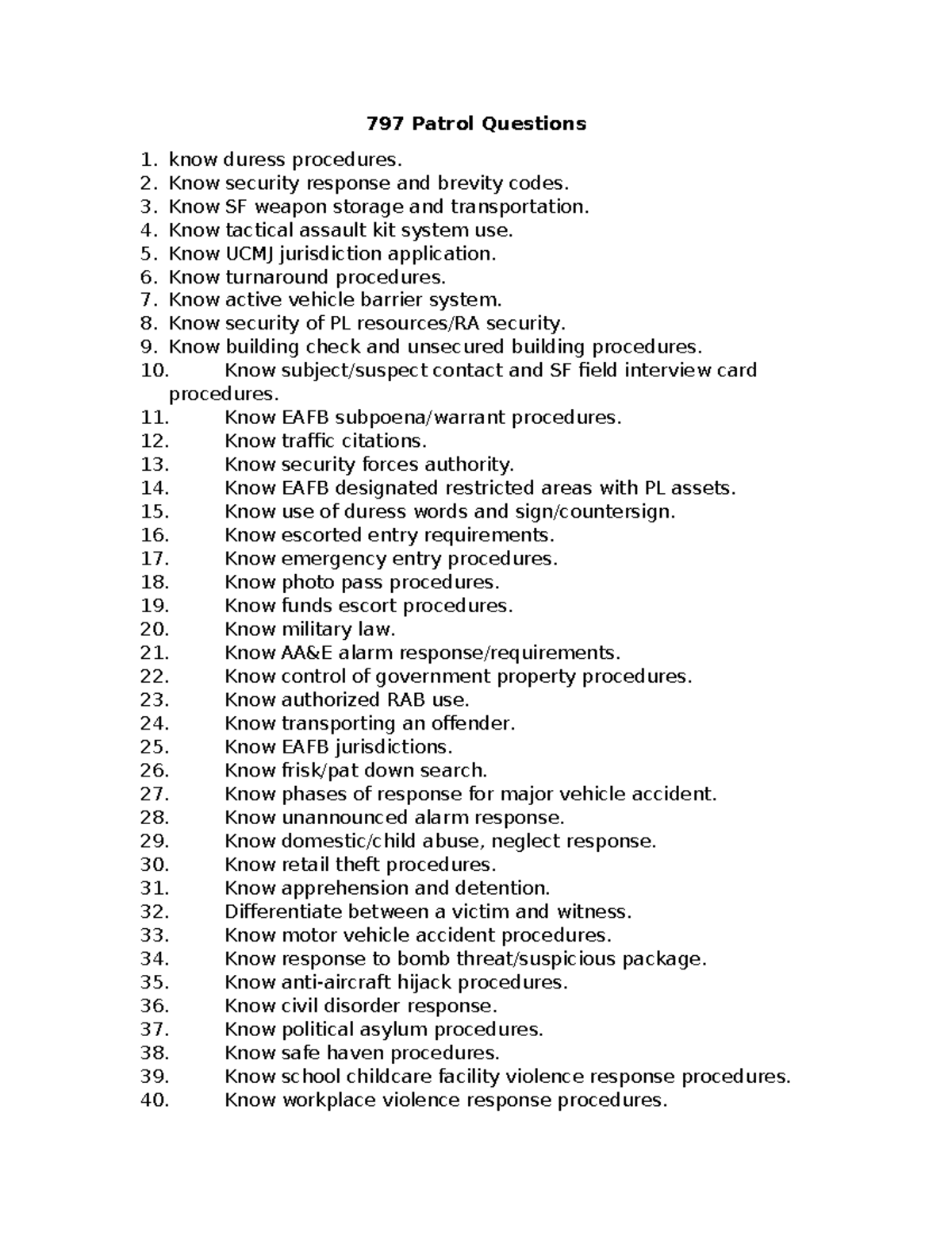 EAFB Security Forces Procedures and Protocols Guide - 797 Patrol ...