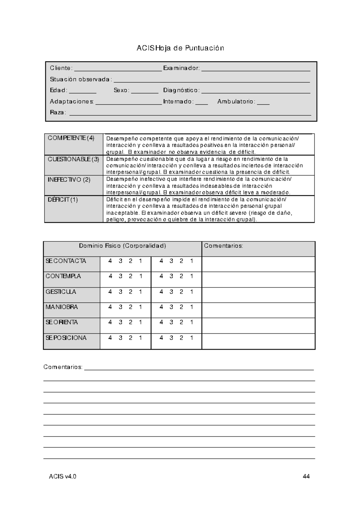 ACIS 241026 194709 - Pauta de evaluación ACIS - ACIS Hoja de Puntuación ...