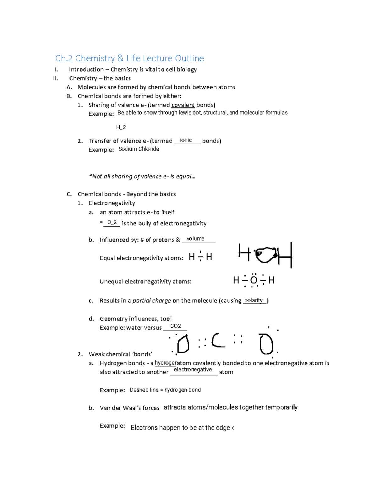 Ch.2 Chemistry & Life Lecture Outline - Studocu