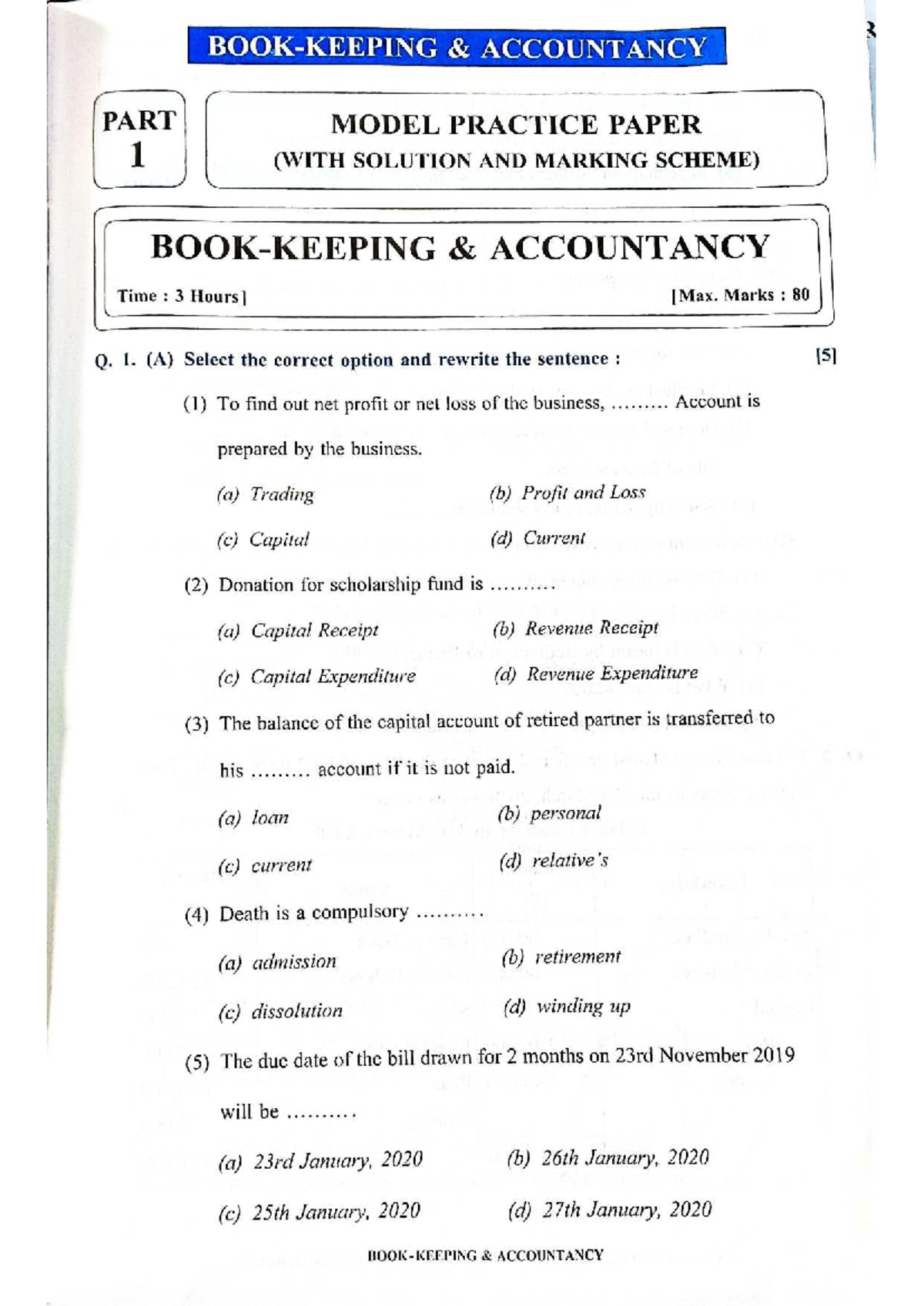 ACCOUNTANCY PART MODEL PRACTICE PAPER 1: SOLUTIONS & MARKING SCHEME ...