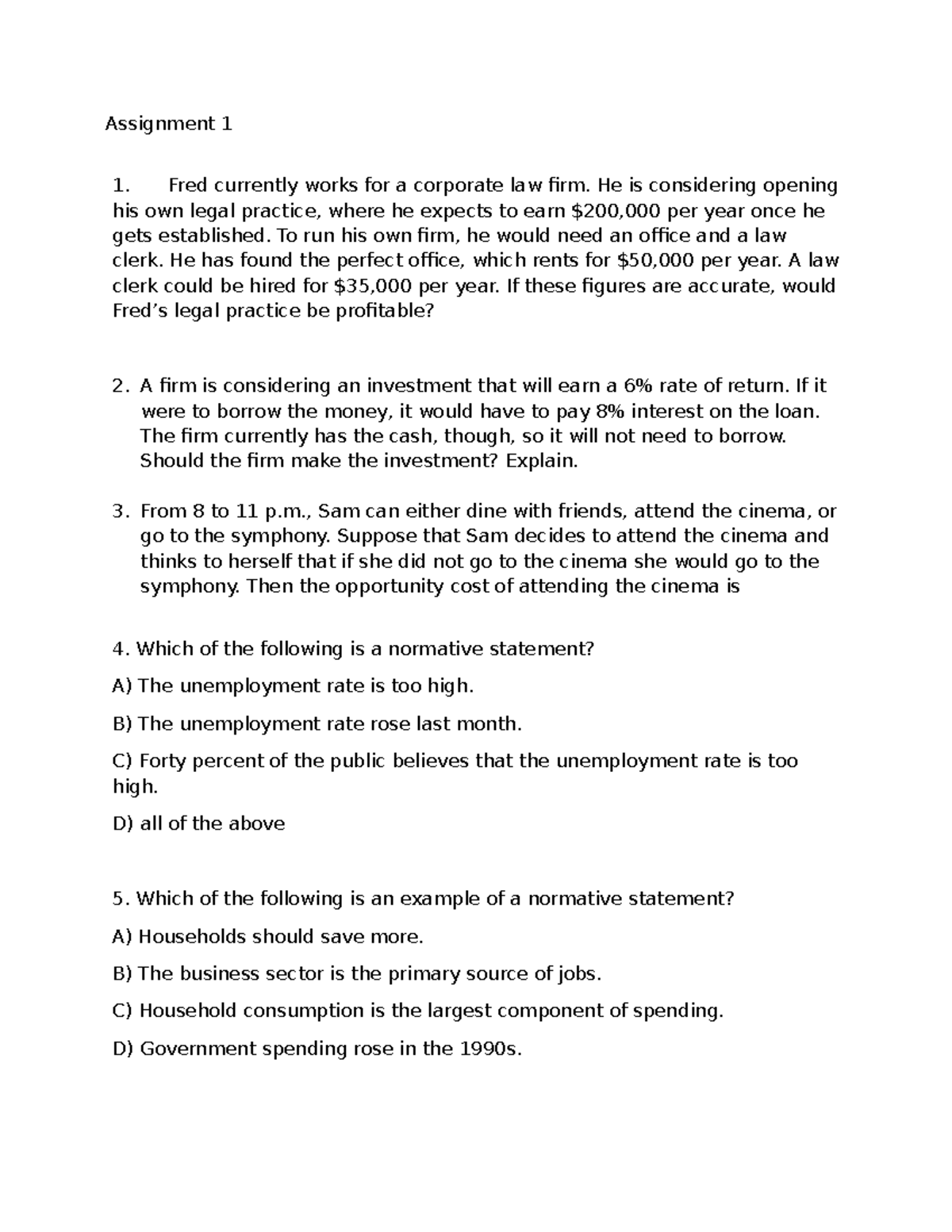 Assignment 1 2025 - Economic Analysis and Decision Making - Studocu