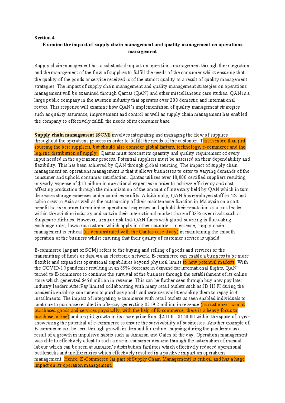 Operations Management Impact: SCM & Quality Strategies - QAN Case Study ...