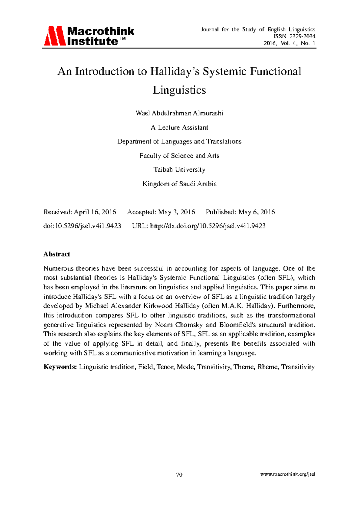 Introduction to Systemic Functional Linguistics (LING 5004) - Studocu