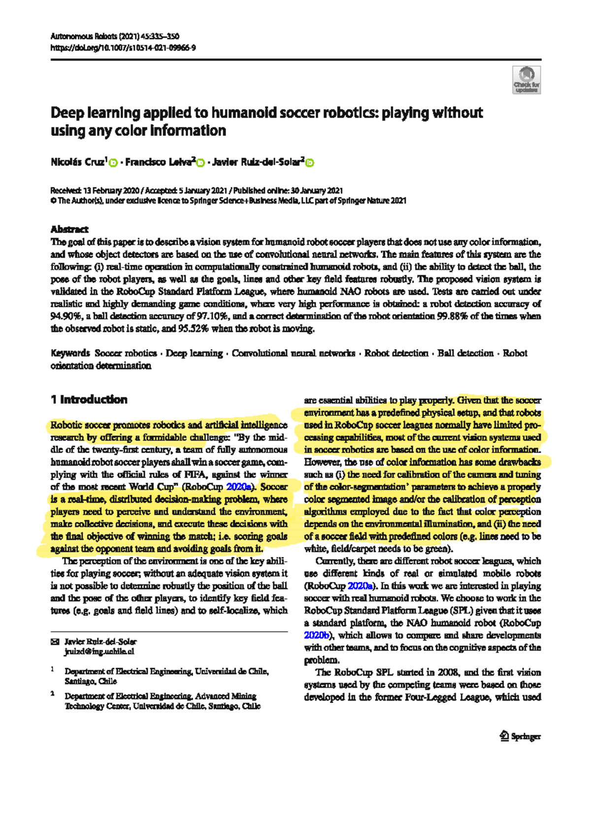 Deep Learning applied to humanoid soccer robotics - The main features ...