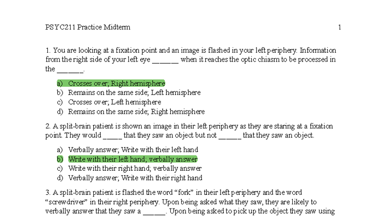PSYC211 Practice Midterm 1 Questions and Answers - Studocu