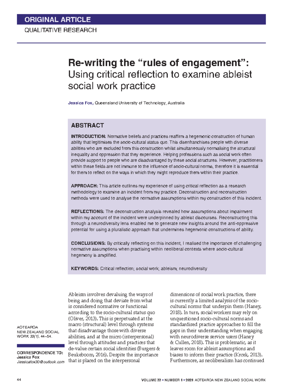 Using Critical Reflection to Challenge Ableism in Social Work Practice ...