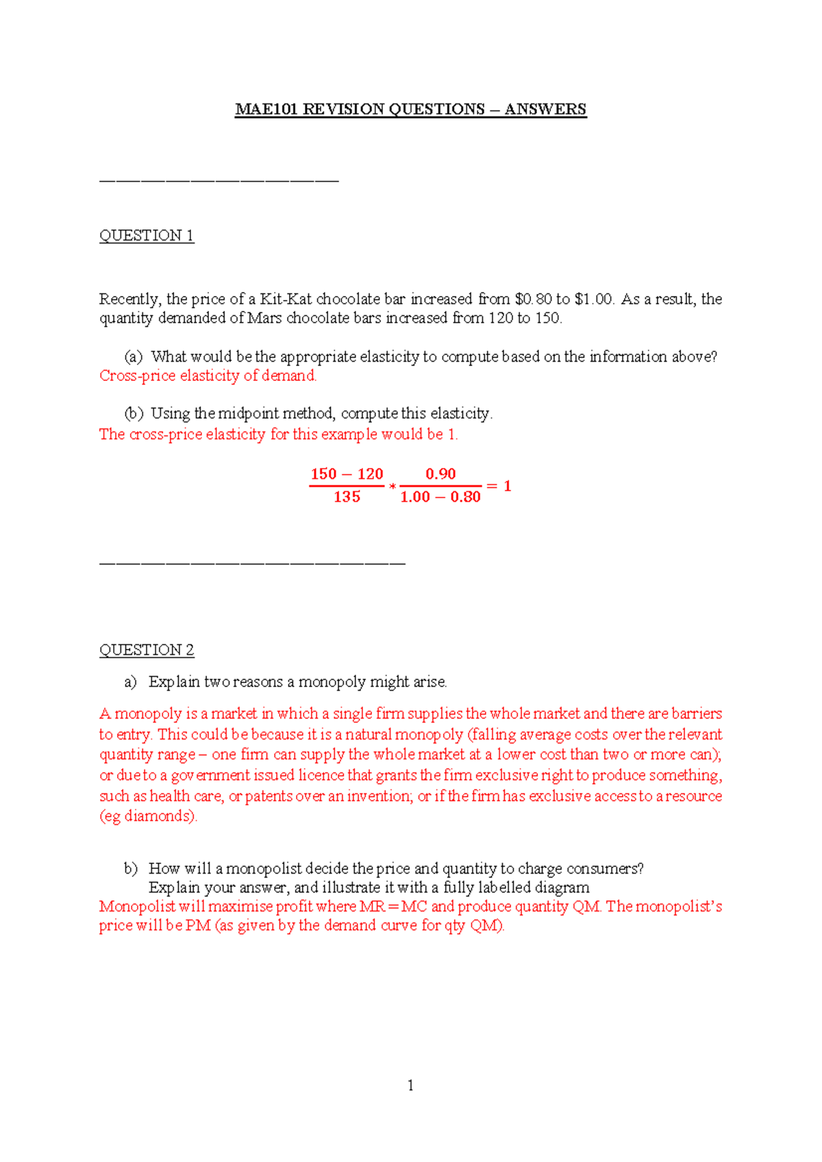 MAE101 REVISION WEEK ADDITIONAL QUESTIONS 2025 ANSWERS - Studocu