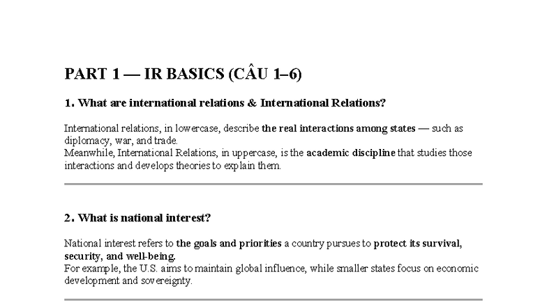 IR Basics: Key Concepts and Historical Events in International ...