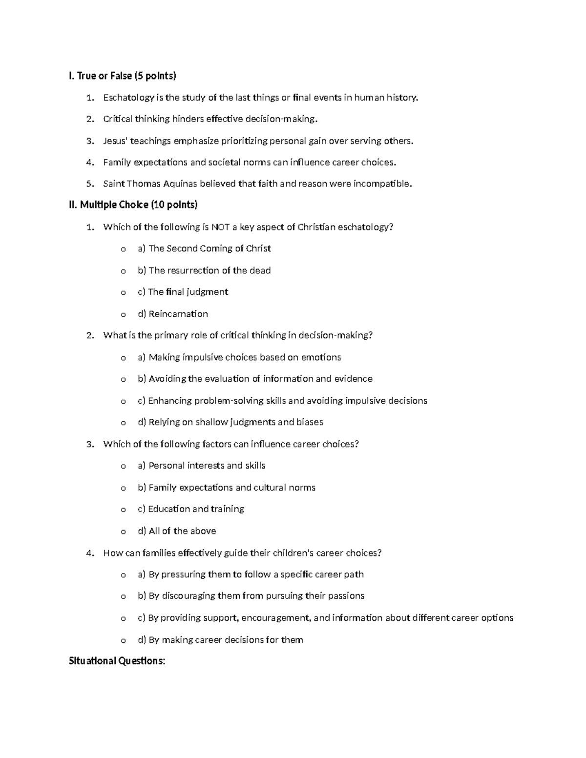 Examination CSL 9: True/False & Multiple Choice Questions - Studocu