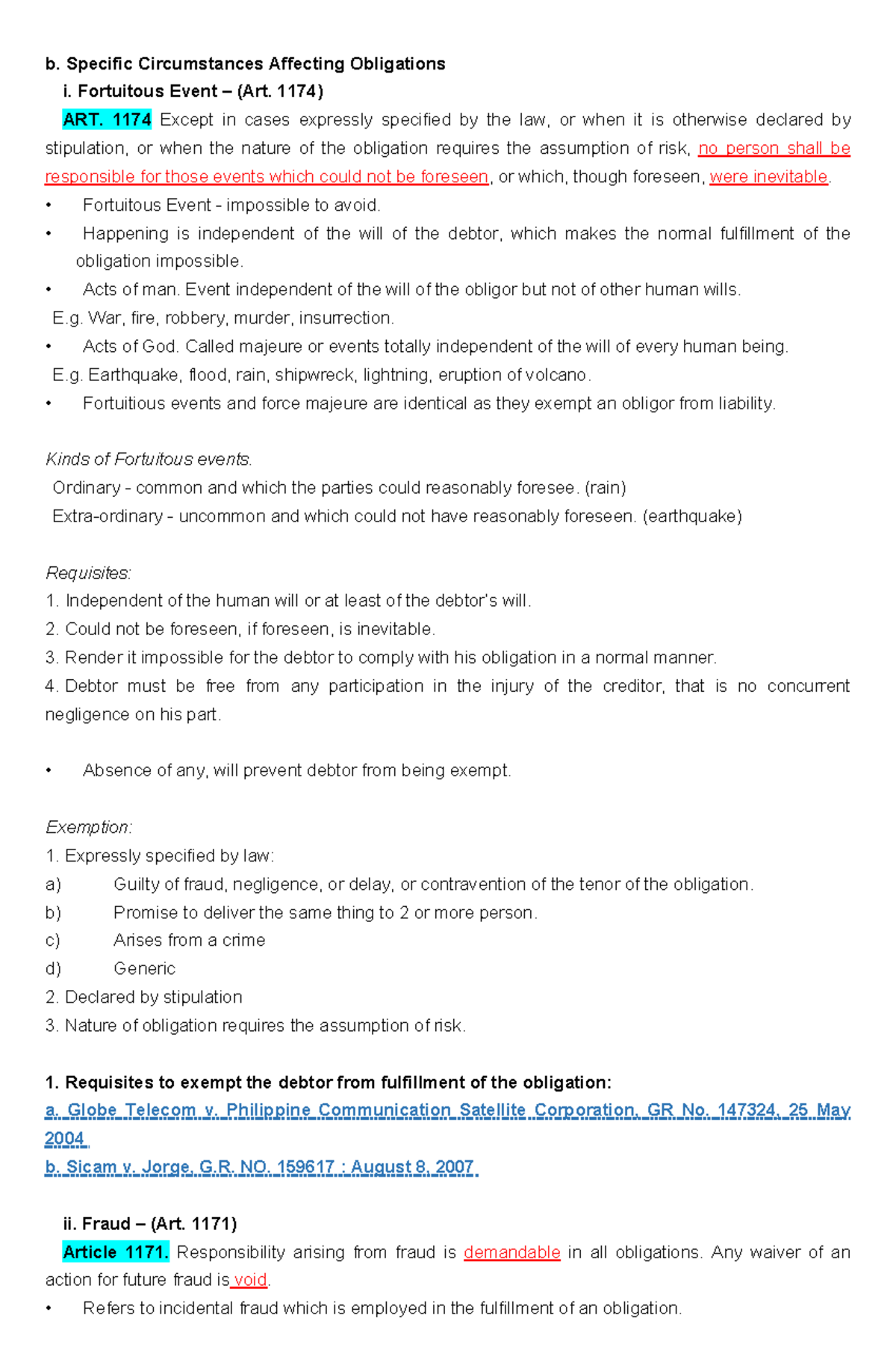 WEEK 3 - Obligations: Fortuitous Events, Fraud, and Negligence (Oblicon ...