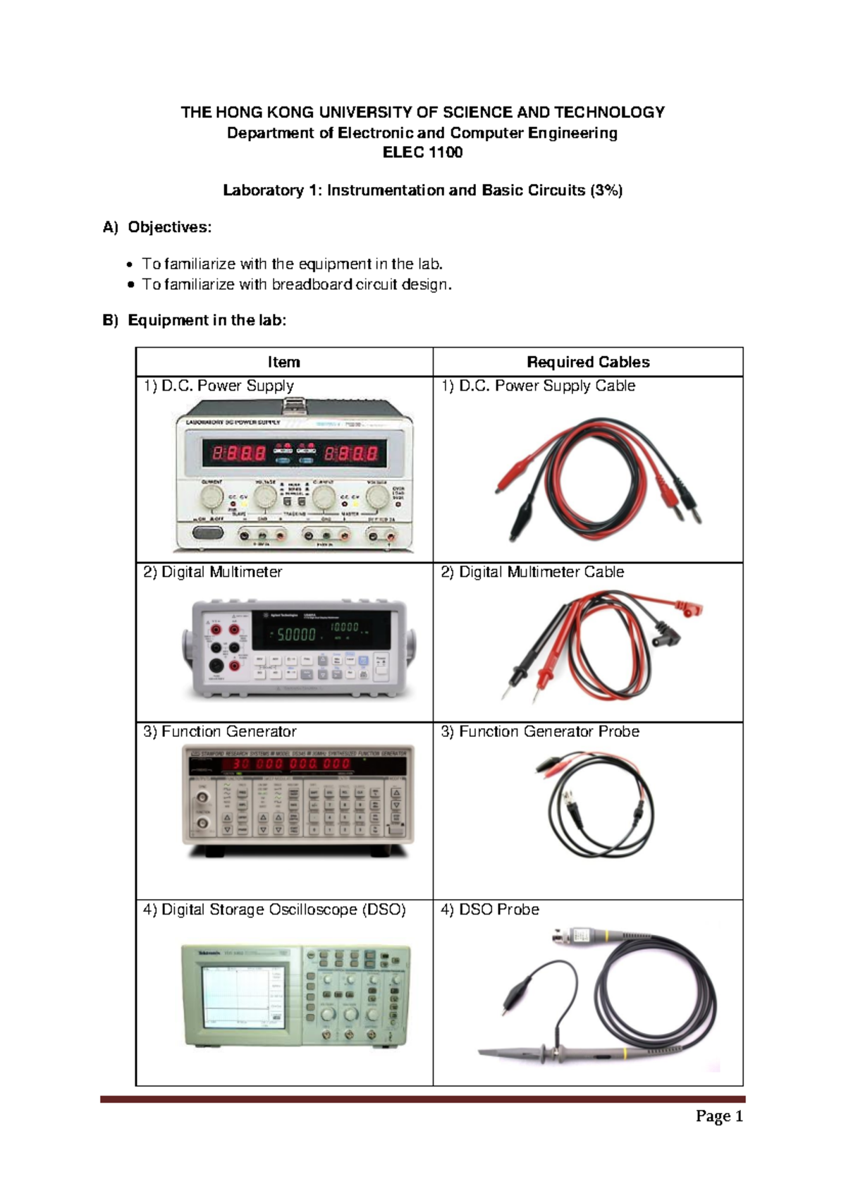 ELEC1100 - Lab 1: Instrumentation & Basic Circuits Overview - Studocu