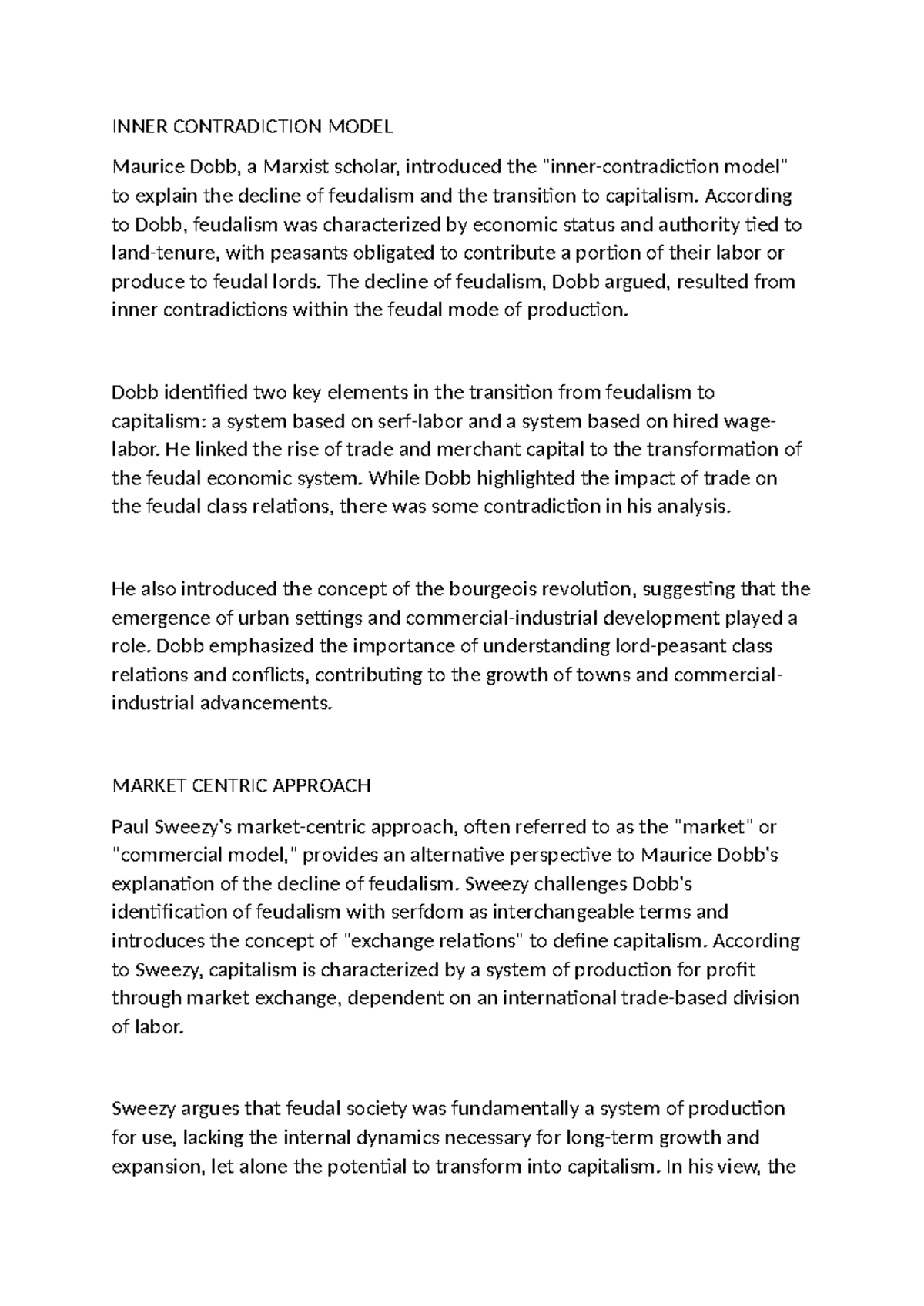 The Inner Contradiction Model: Transition from Feudalism to Capitalism ...