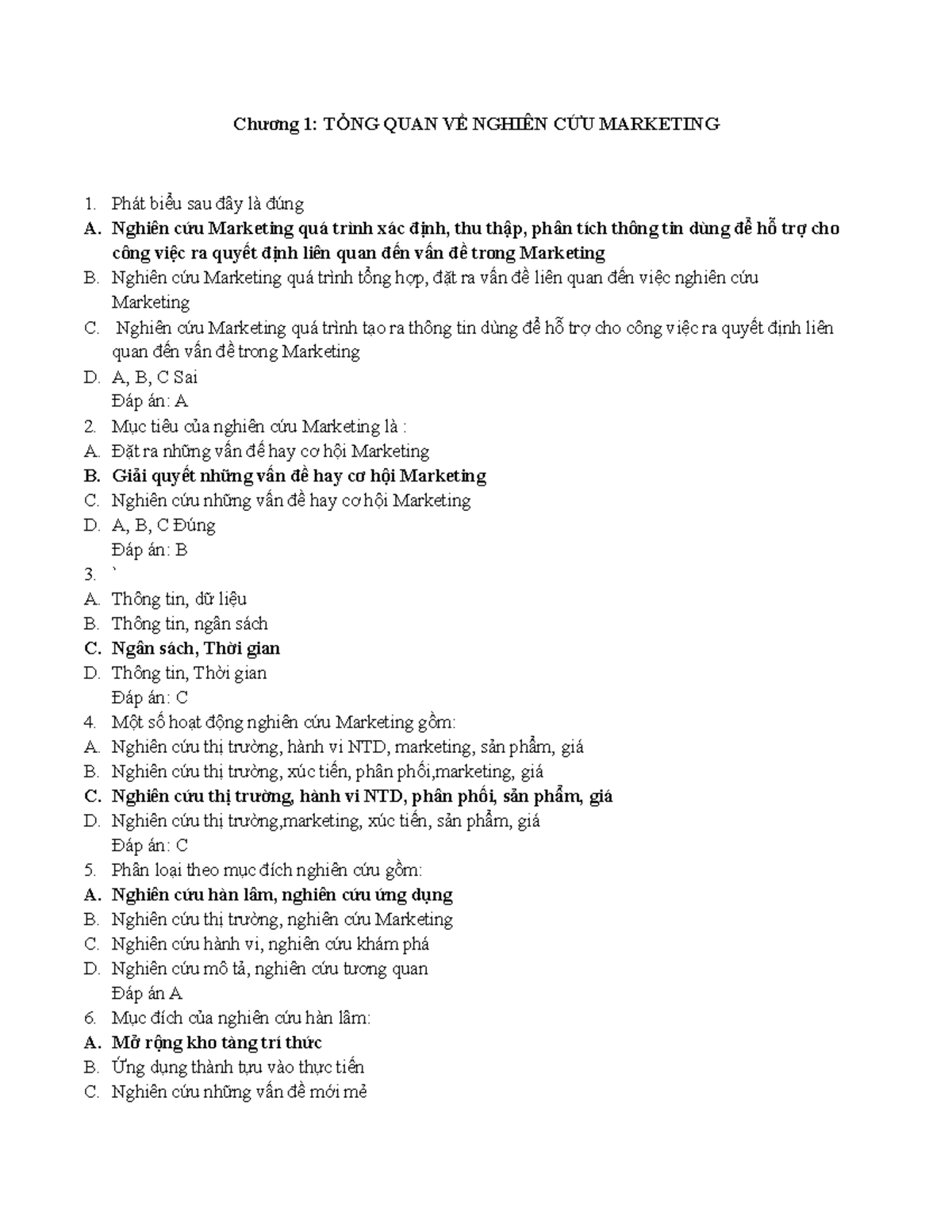 Nghiên cứu Marketing: Trắc Nghiệm Chi Tiết cho Khóa 6947 - Document Preview