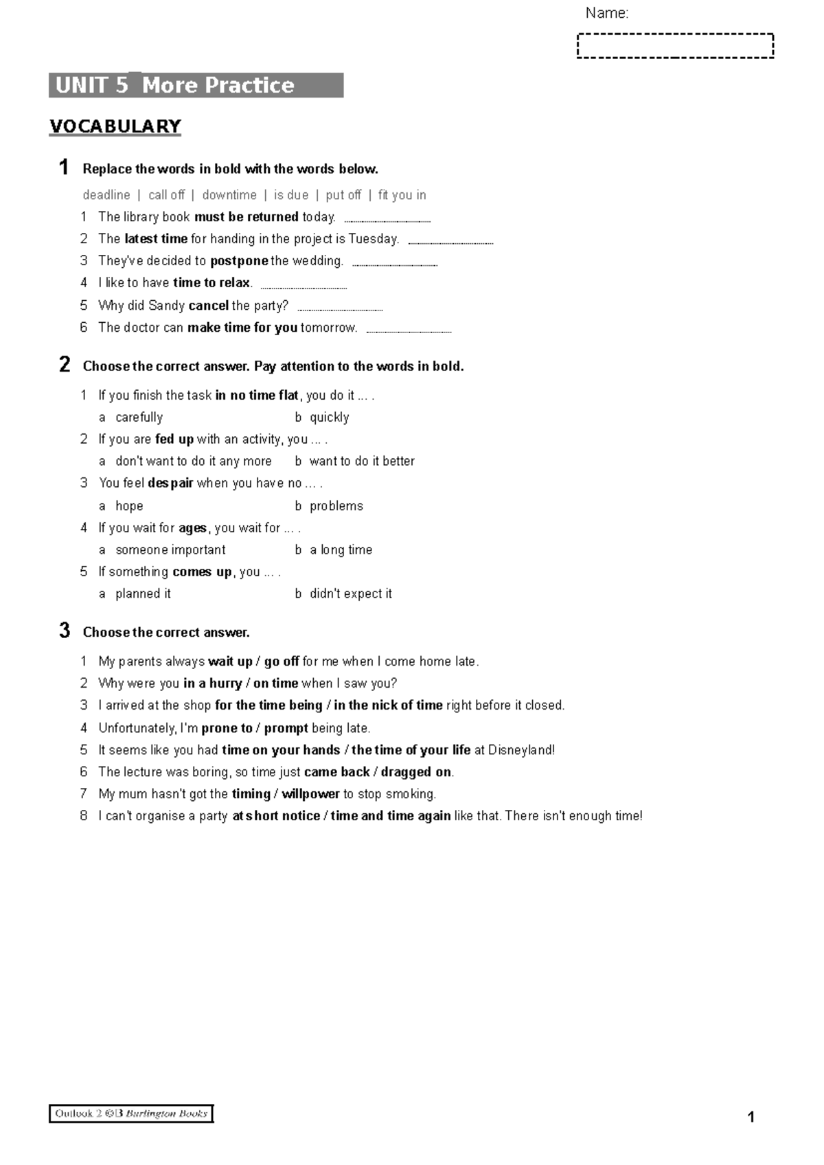 05Outlook 2 Unit 5 Vocabulary & Grammar Practice Exercises - Document Preview