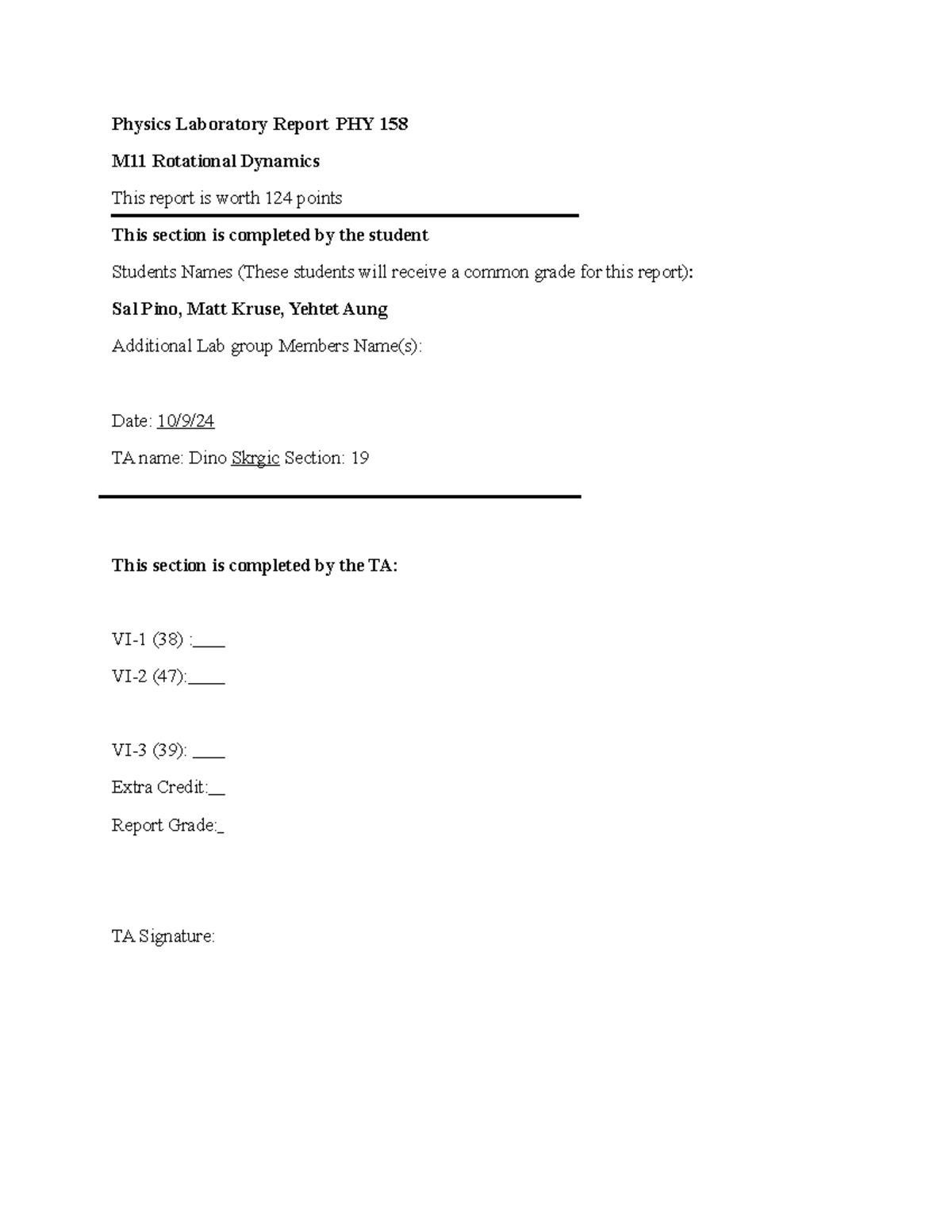 PHY158 M11 Lab Report on Rotational Dynamics and Analysis - Studocu