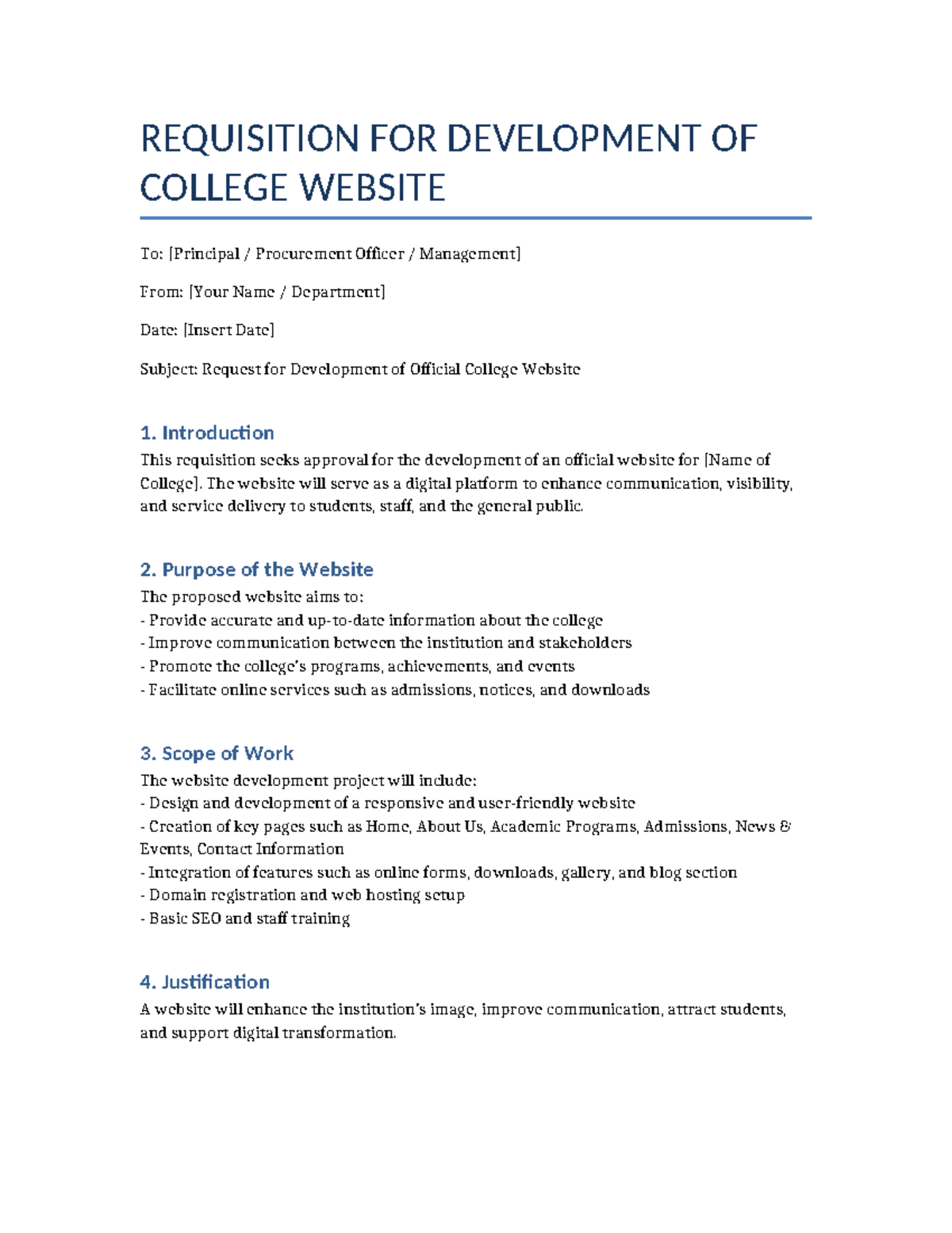College Website Development Requisition for Approval - Studocu