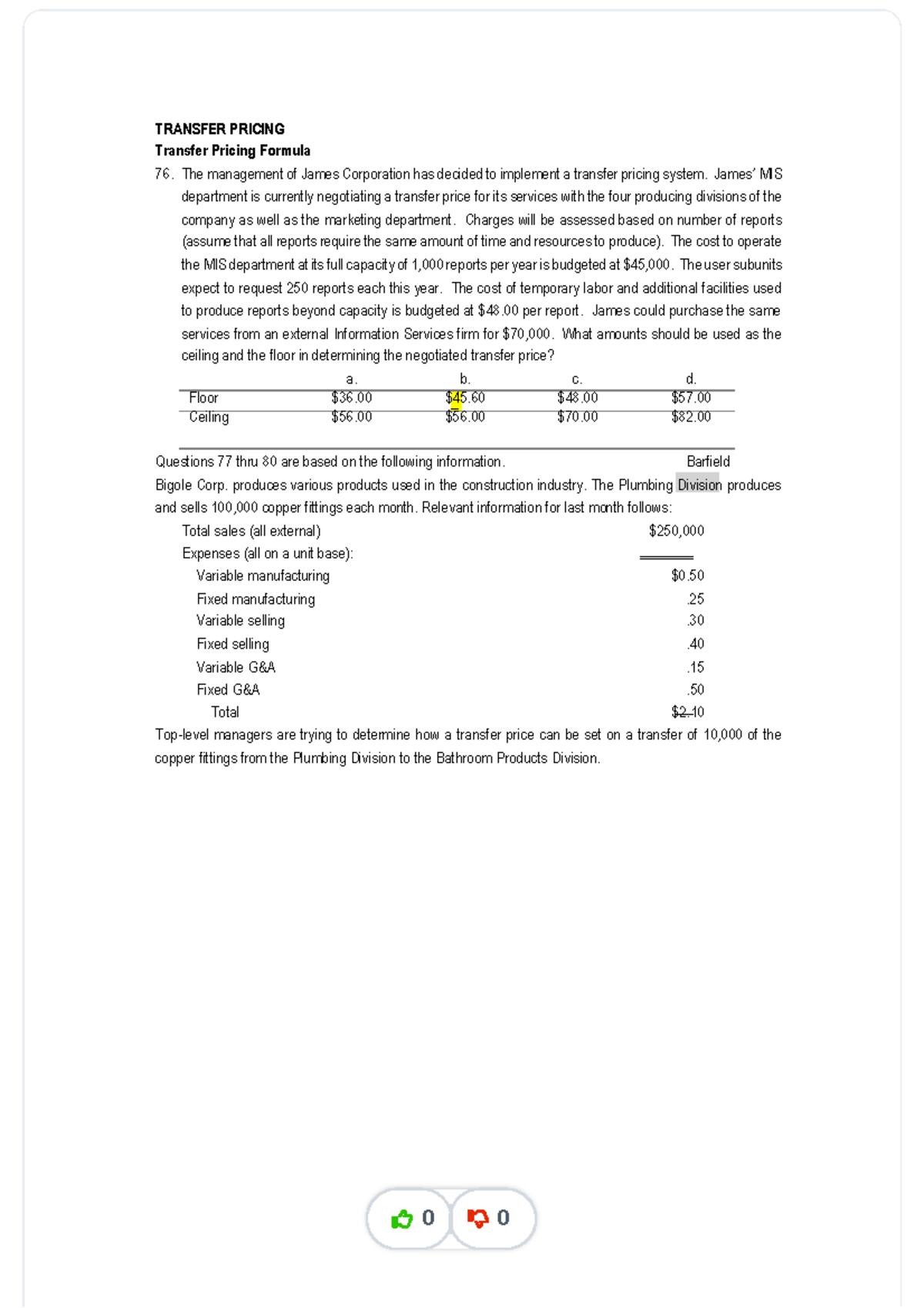 Transfer Pricing: Problems & Solutions for ACC 101 Final Exam - Studocu