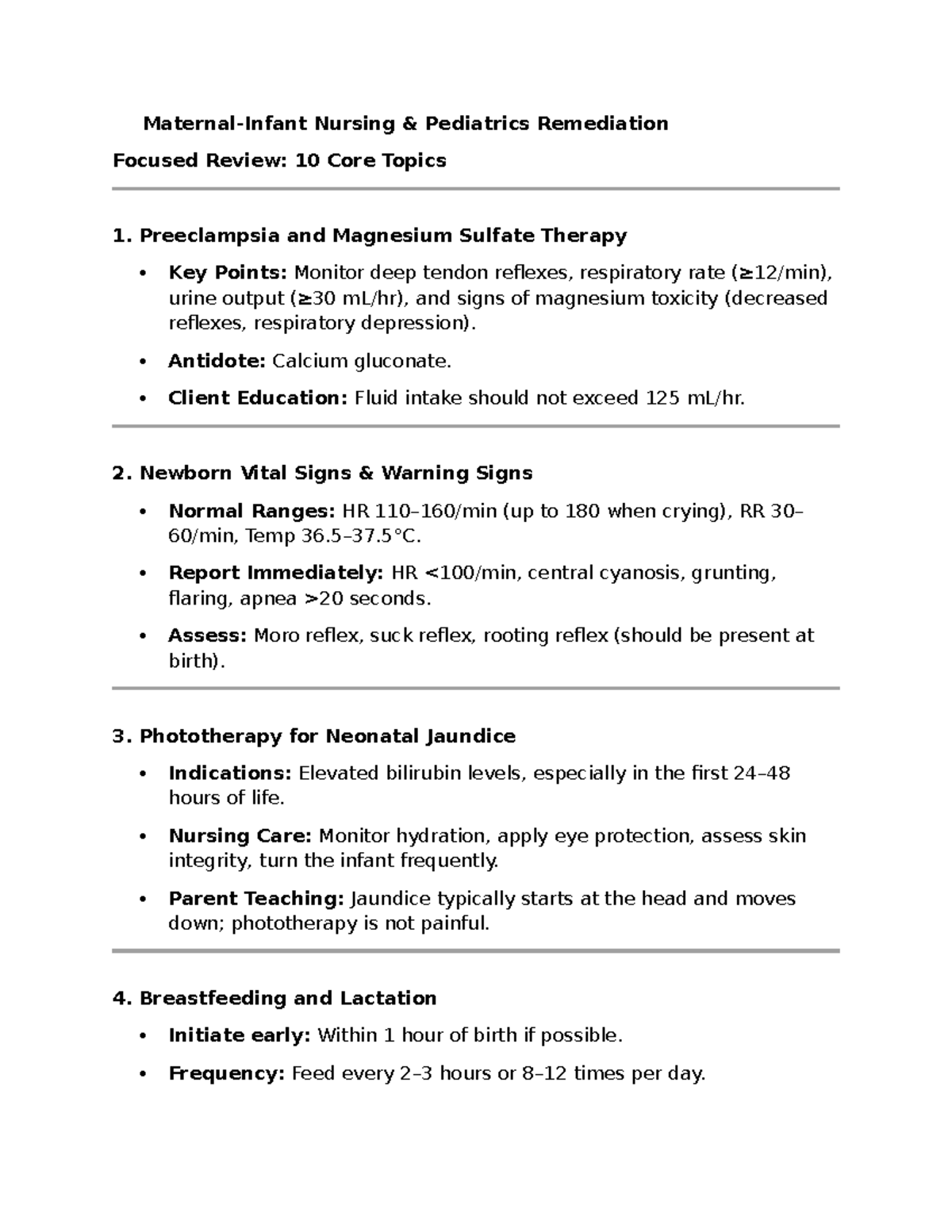 Nursing Pediatrics Remediation: Key Topics for Maternal Exam 2 Review ...