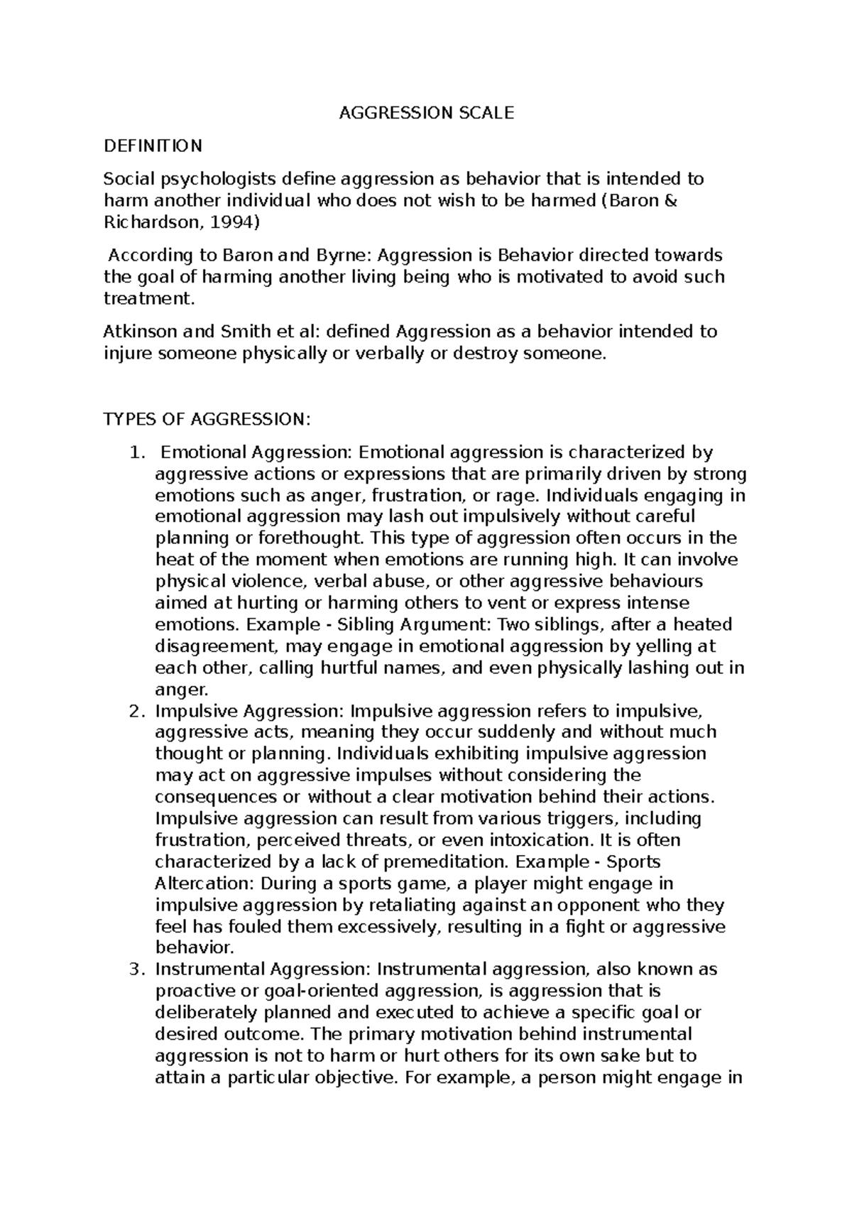 Aggression Scale - AGGRESSION SCALE DEFINITION Social psychologists ...